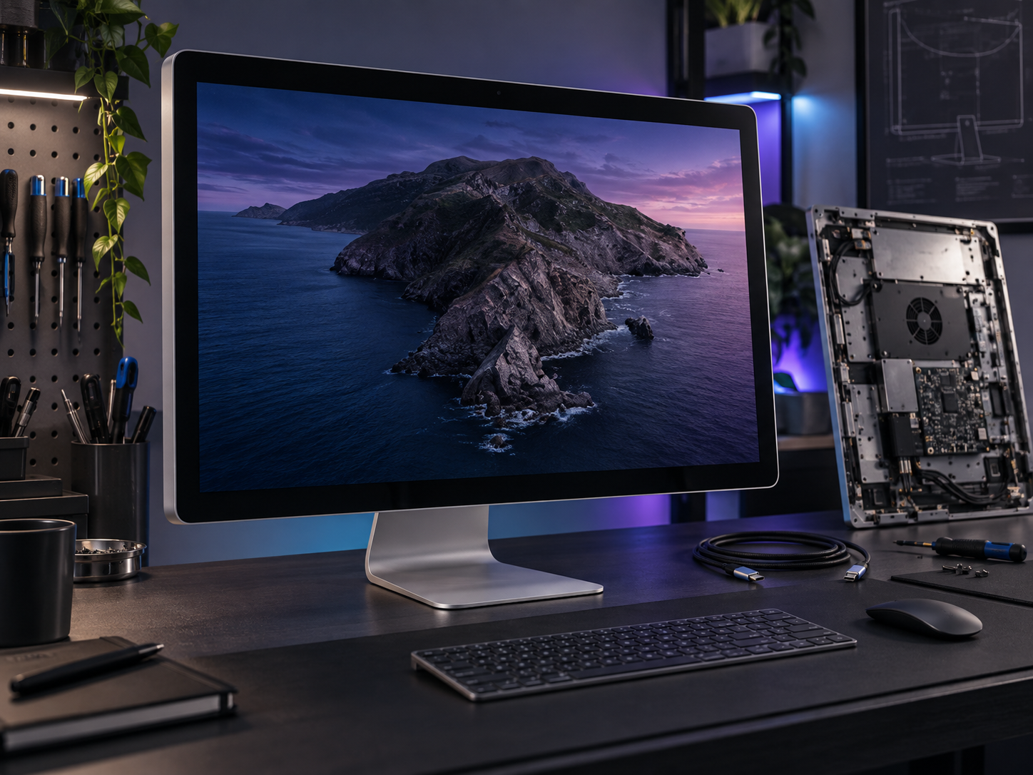 Photo de l'écran Thunderbolt Display converti en USB-C sur un établi